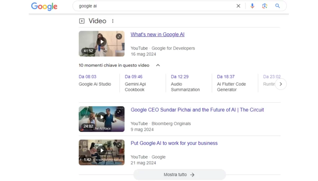 Snippet video su Google con YouTube