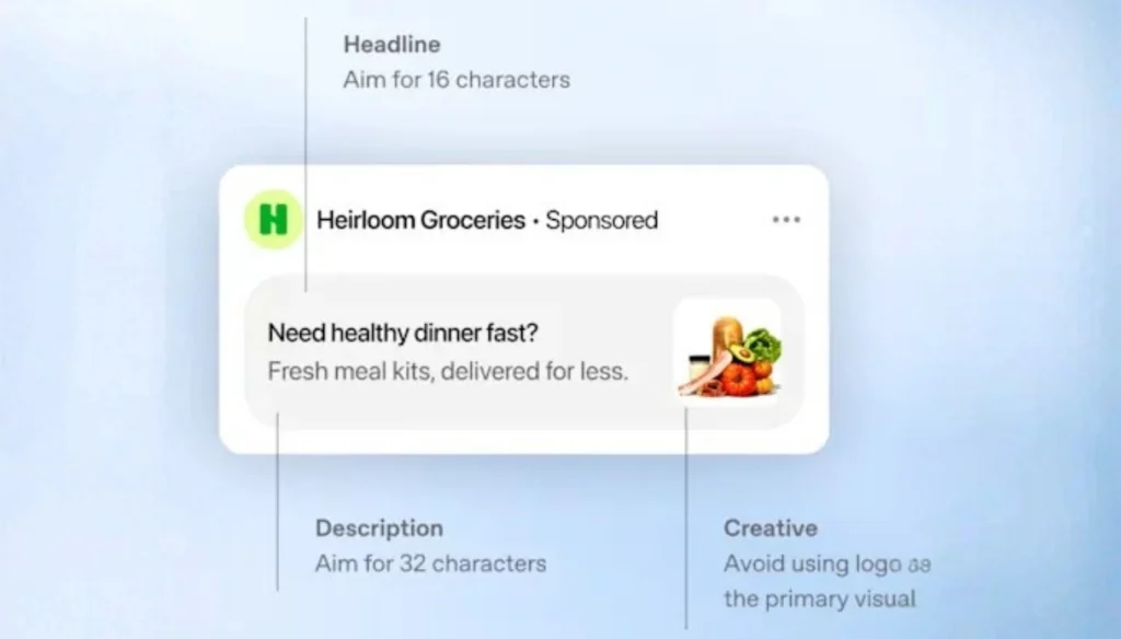 Titolo, descrizione e immagine di un annuncio pubblicitario su ChatGPT Ads